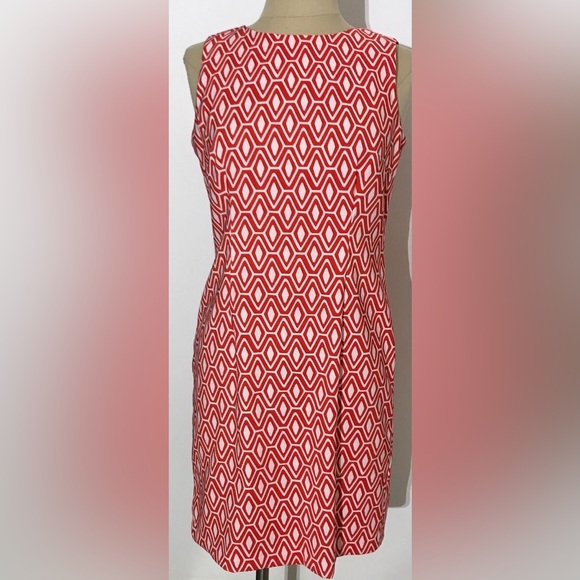 Mario Serrani Red white Geometric Print Midi Sleepless Dress Size 10 - Picture 14 of 15